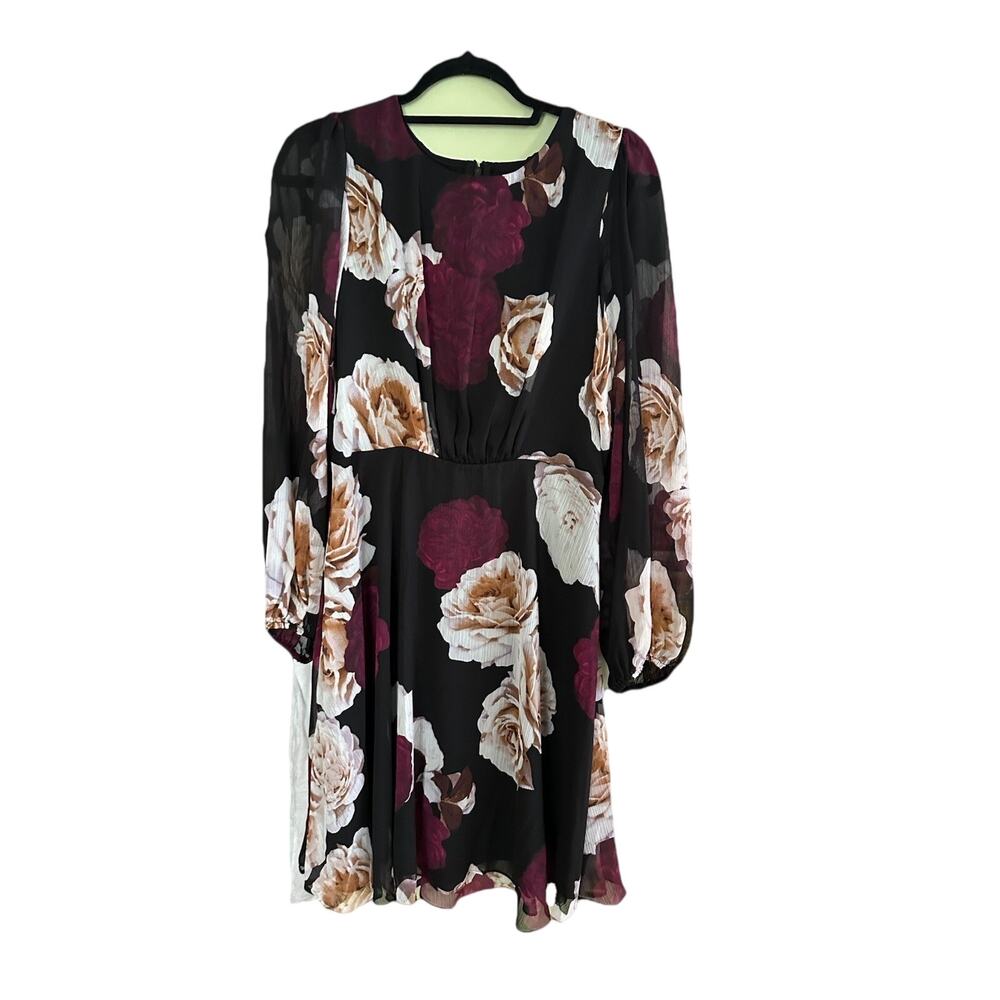 Harper Rose Women’s Sz 8 Dress Cinch Waist Lightweight Sheer Long Sleeve Floral